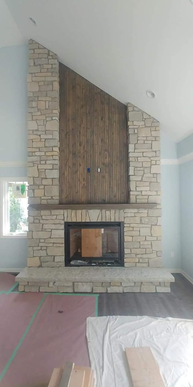 Stone fireplace