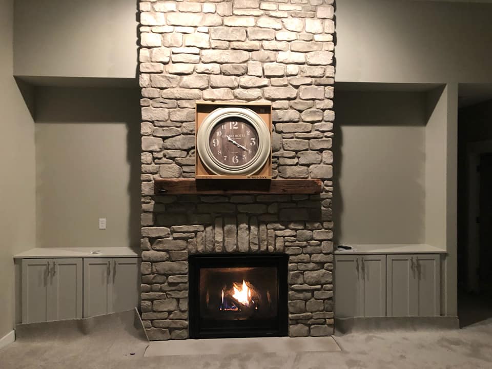 Stone fireplace
