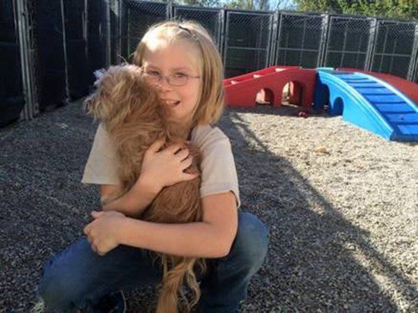 A girl playing with the dog
