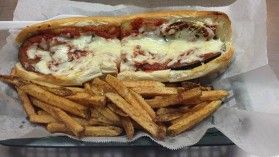 Hot hoagie and fries