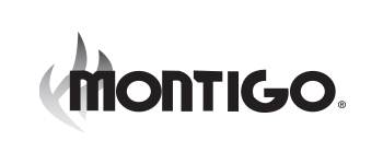 A black and white logo for montigo on a white background