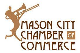 Mason City Chamber of Commerce logo featuring a trombone player silhouette and text.