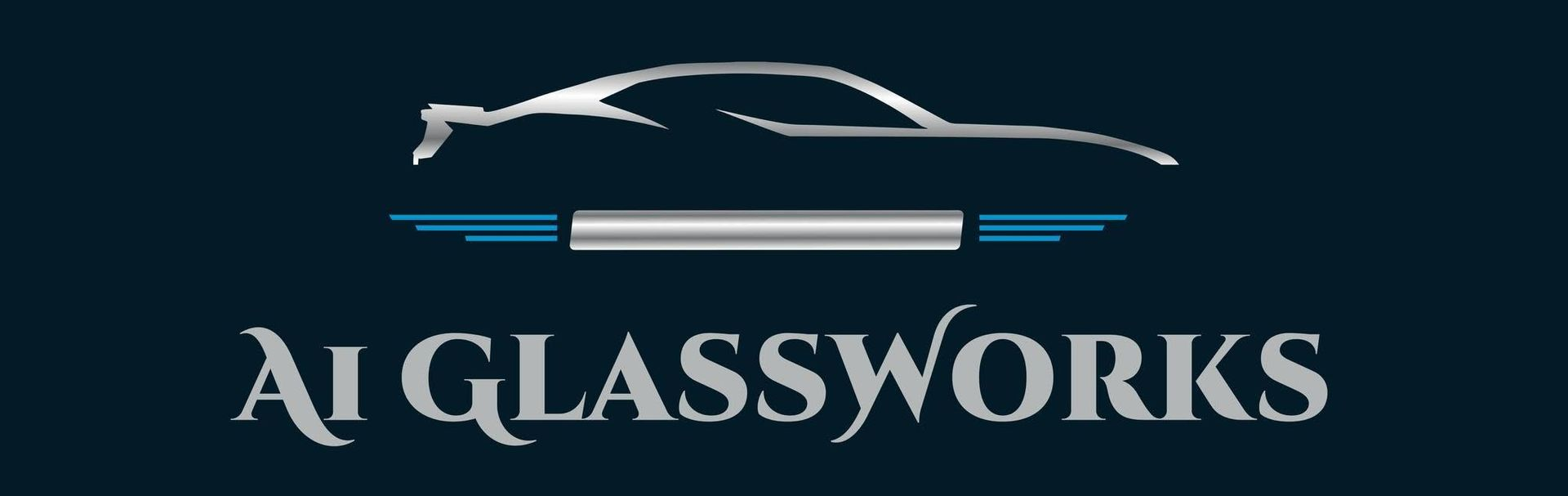 AI Glassworks logo on a dark background with a stylized car outline and blue accents