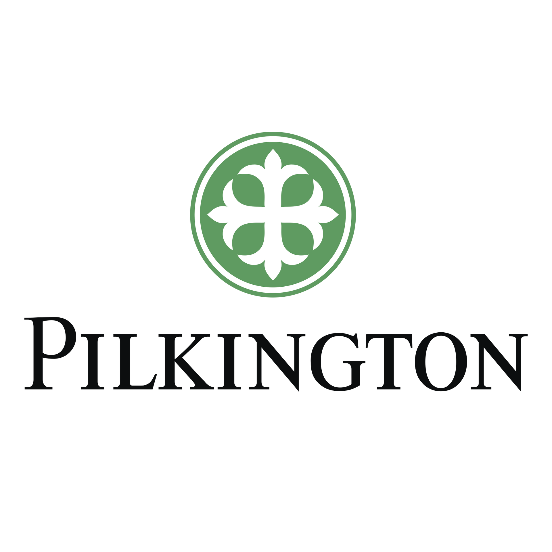 Pilkington logo with green clover emblem above black wordmark