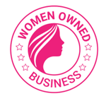 A logo for a women owned business with a woman 's face in the center.