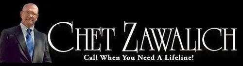 Man in suit. Name is Chet Zawalich. "Call When You Need A Lifeline!" text below.