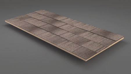 A 3d model of a roof tile on a gray background.