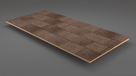 A brown roof tile is laying on a gray surface.