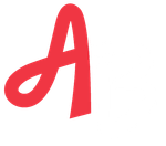A red and blue ab logo on a white background