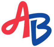 The logo for ab disposal services is pink and blue.