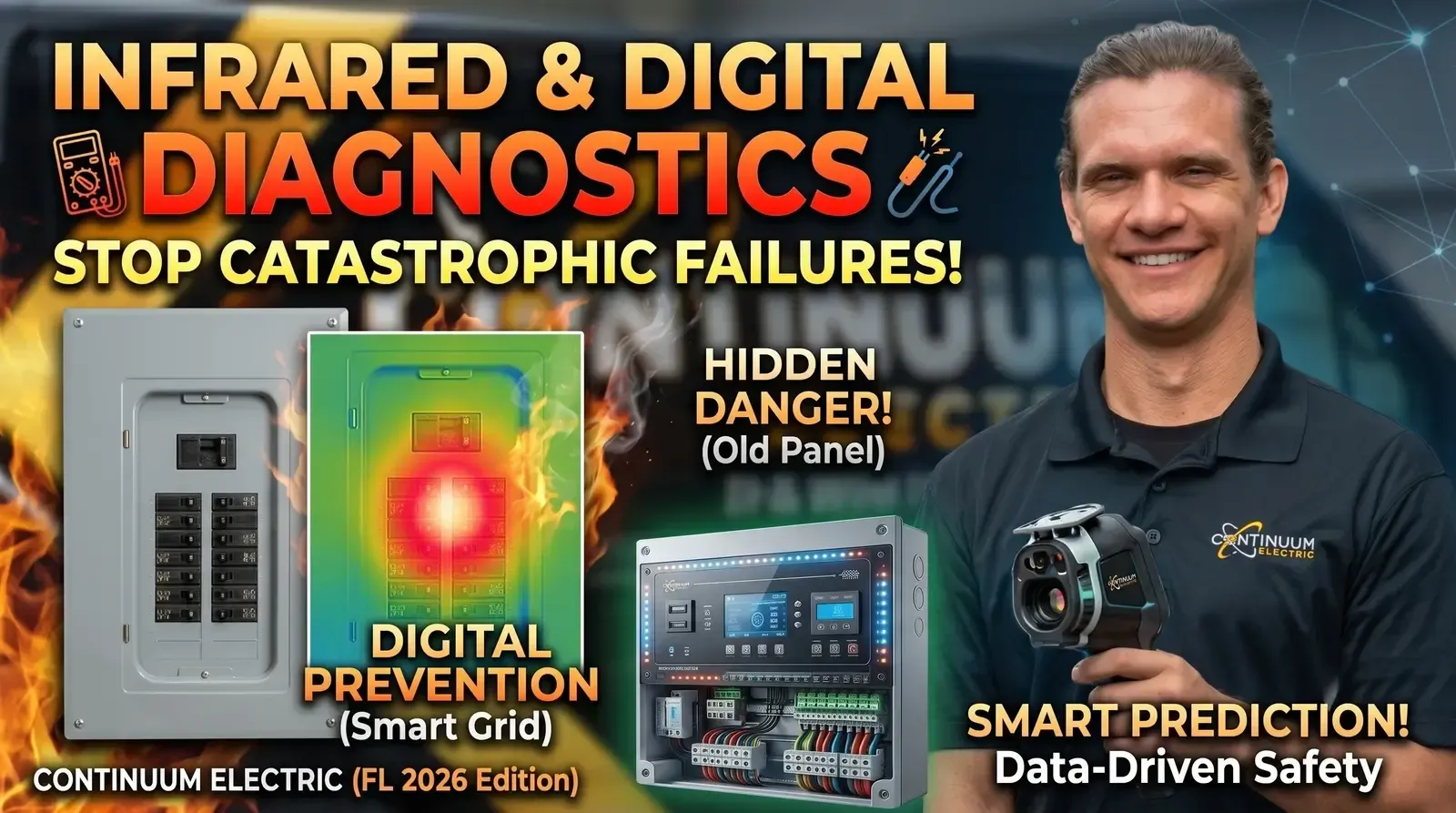 Thumbnail about infrared and digital diagnostics, with a smiling man and warning text about catastrophic failures.