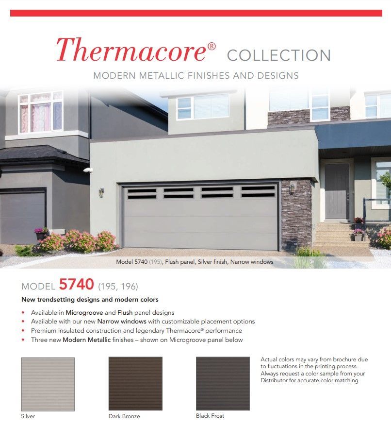 A brochure for a thermocore collection of modern metallic finishes and designs
