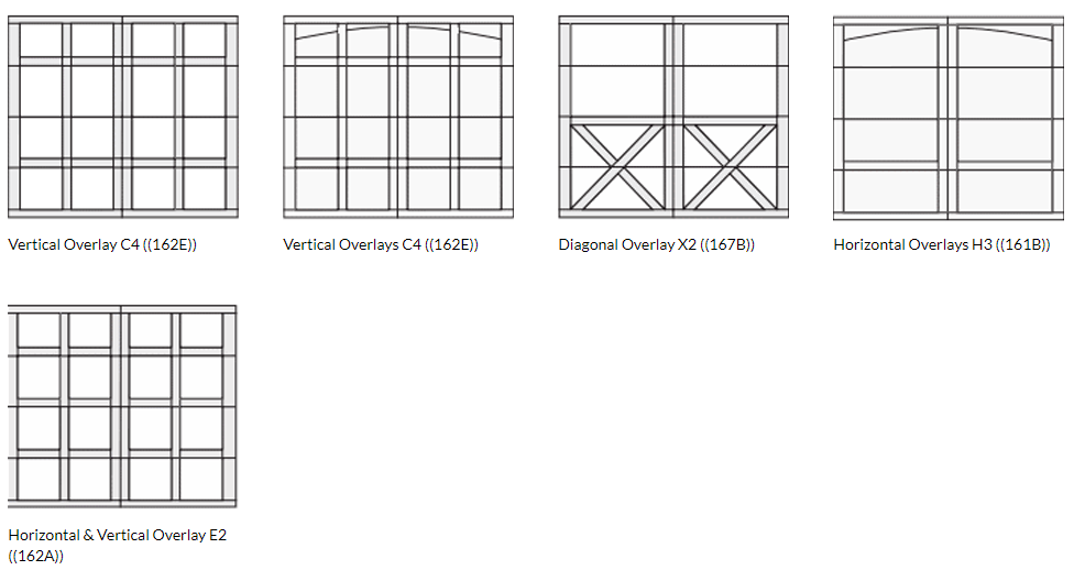 A black and white drawing of different types of garage doors.