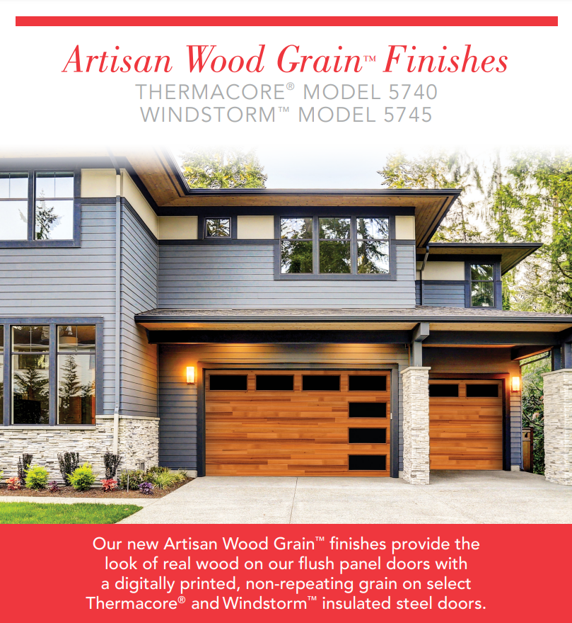A flyer for artisan wood grain finishes with a picture of a house