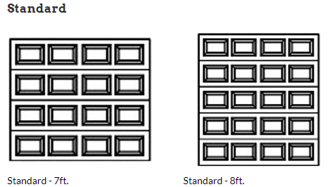 A black and white drawing of a standard garage door