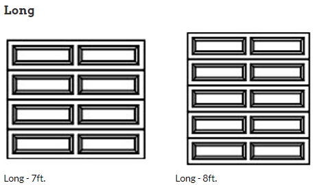 A black and white drawing of a long and short garage door.