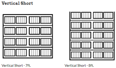 A black and white drawing of a vertical short garage door.