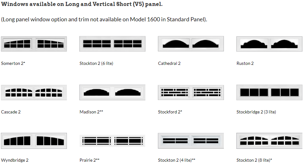 A list of different types of windows on a white background