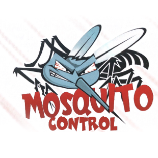 A cartoon mosquito with angry eyes and sharp proboscis. Text says