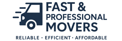 Dark blue text: "FAST & PROFESSIONAL MOVERS" on a white background.