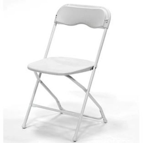 White folding chair on a plain white background