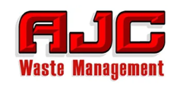 Logo for AJC Waste Management in red with black outline and shadow. Text: "Waste Management".