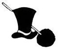 Black silhouette of a top hat with a cane and a fuzzy ball.