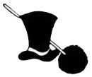 Black silhouette of a top hat with a cane and a fuzzy ball.