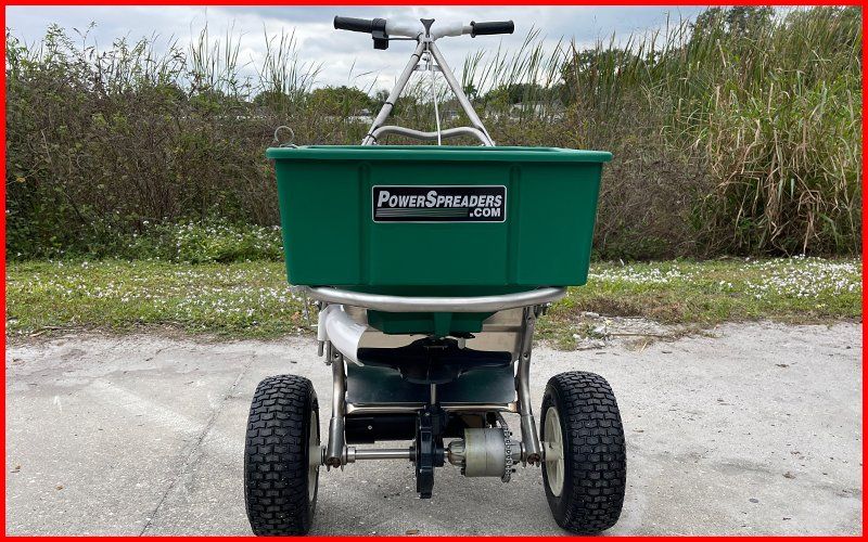 Electric fertilizer spreader front view
