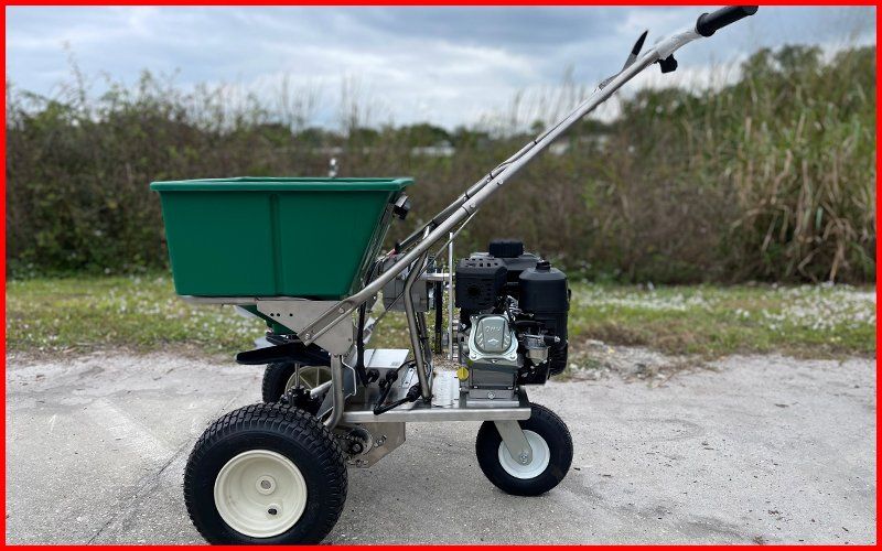 Hybrid fertilizer spreader left view