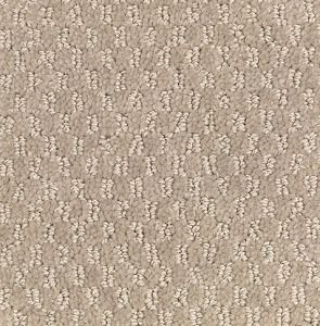 Beige patterned carpet with a textured, repeating design.