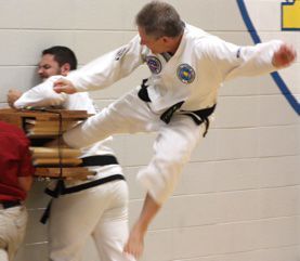A man practicing martial arts.