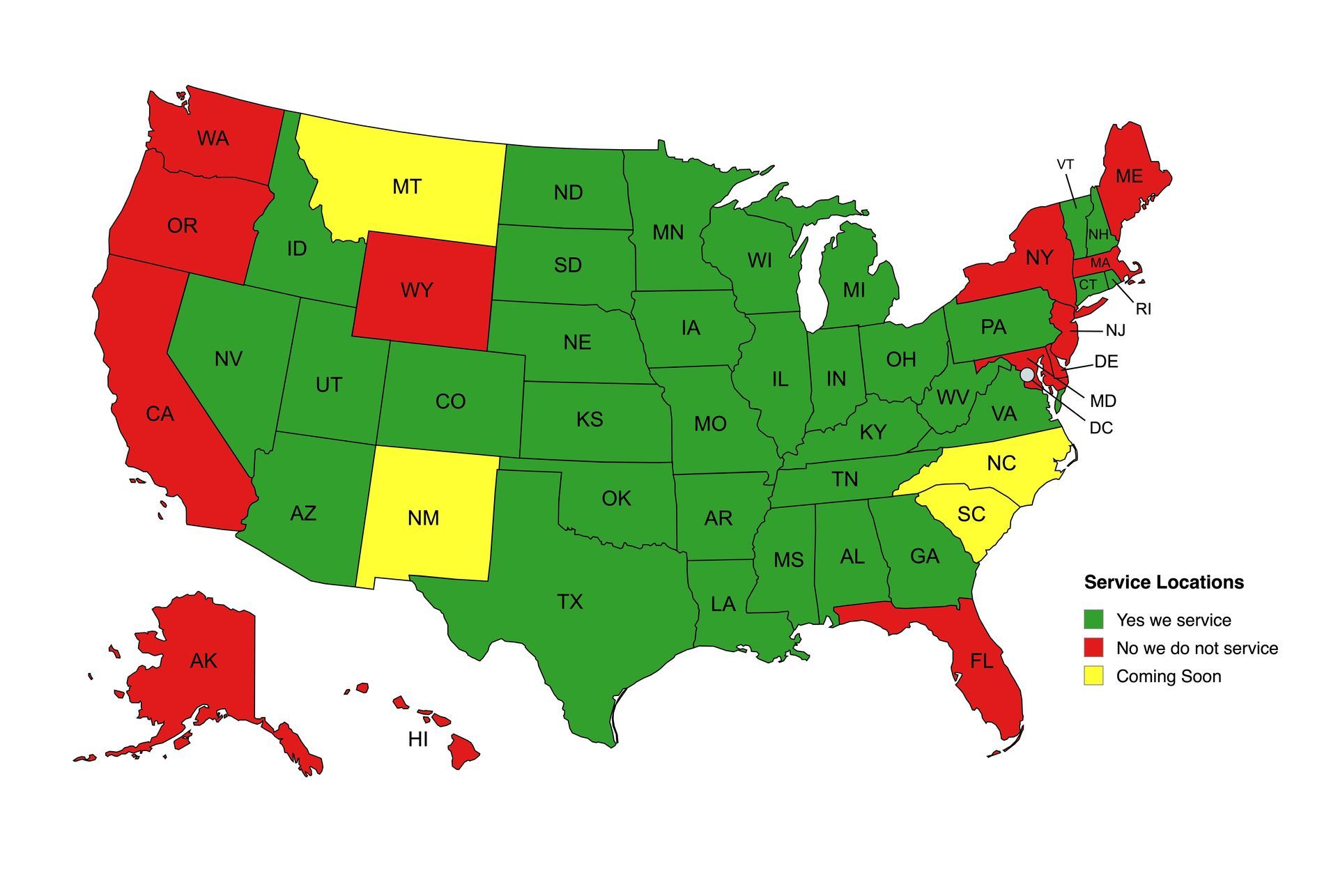 A map of the united states showing licenses and pending licenses