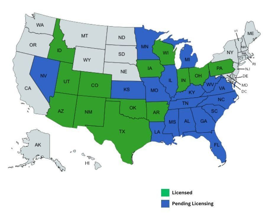A map of the united states showing licenses and pending licenses