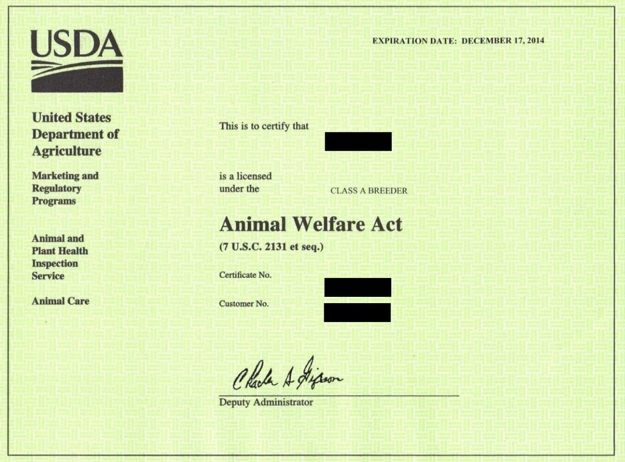 USDA certification