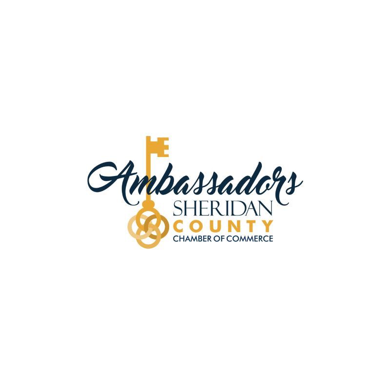 Ambassadors of Sheridan County Chamber of Commerce logo with gold key and navy script text