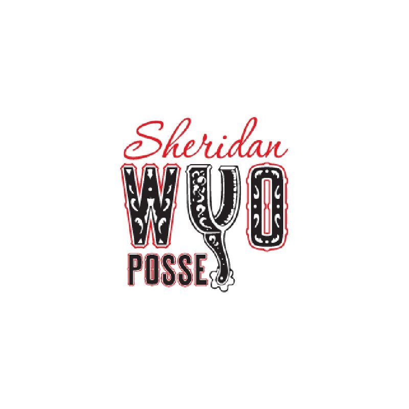 Sheridan WYO Posse logo in red, black, and white with western-style lettering and a horse outline