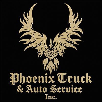 Gold phoenix logo with text “Phoenix Truck & Auto Service Inc.” on a black background