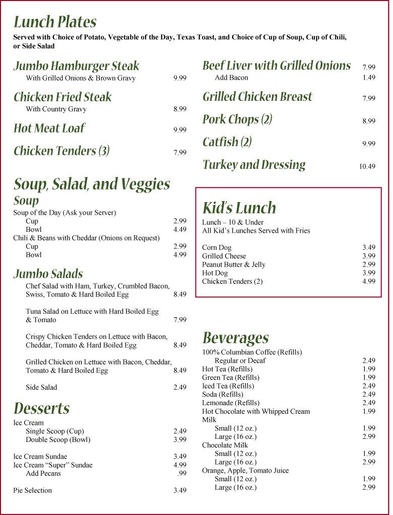 Union Station Diner Menu | New Braunfels, TX