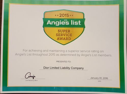 Angie's List Super Service Award certificate