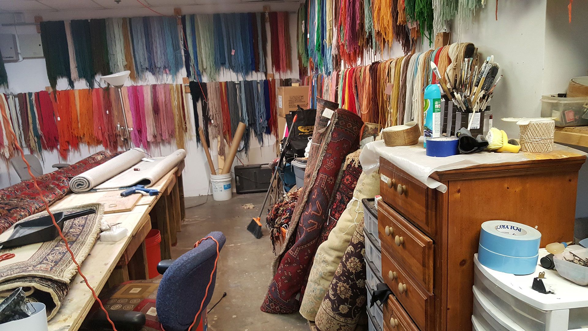 fully stocked rug workshop