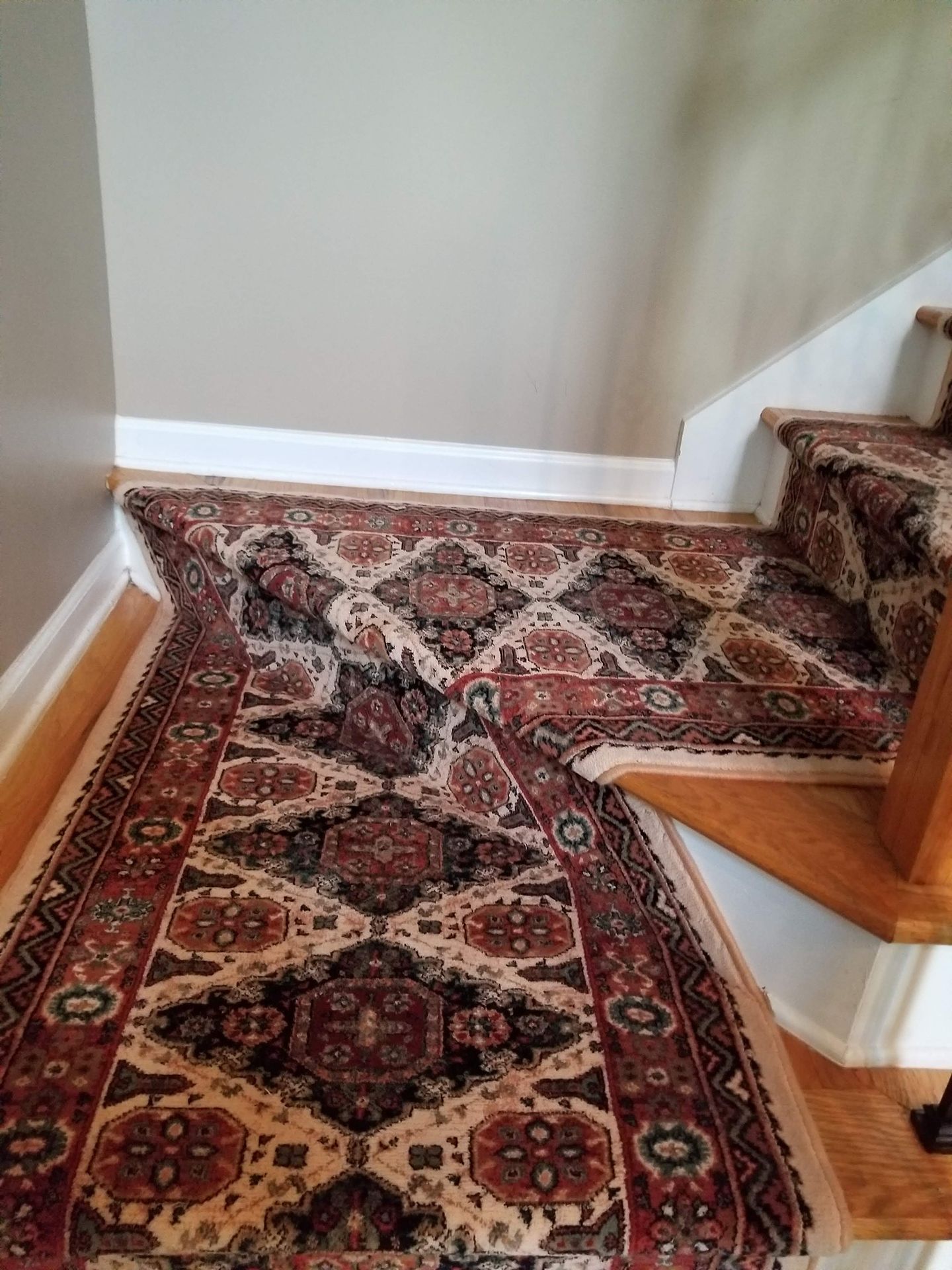 Newly installed oriental-patterned stair runners