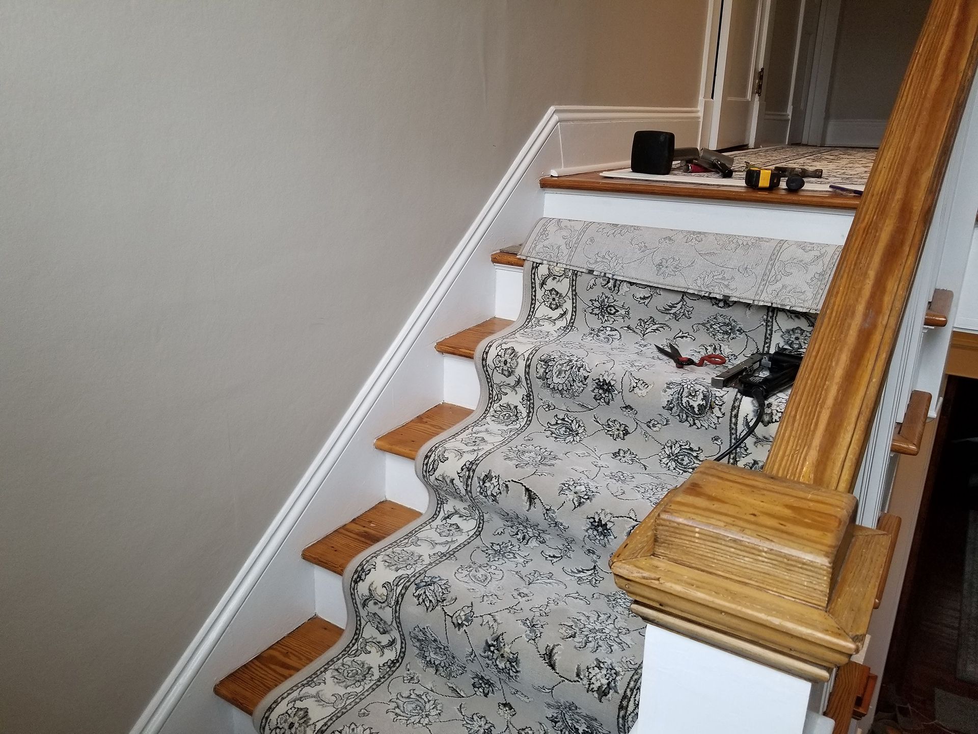 Newly installed gray floor runner