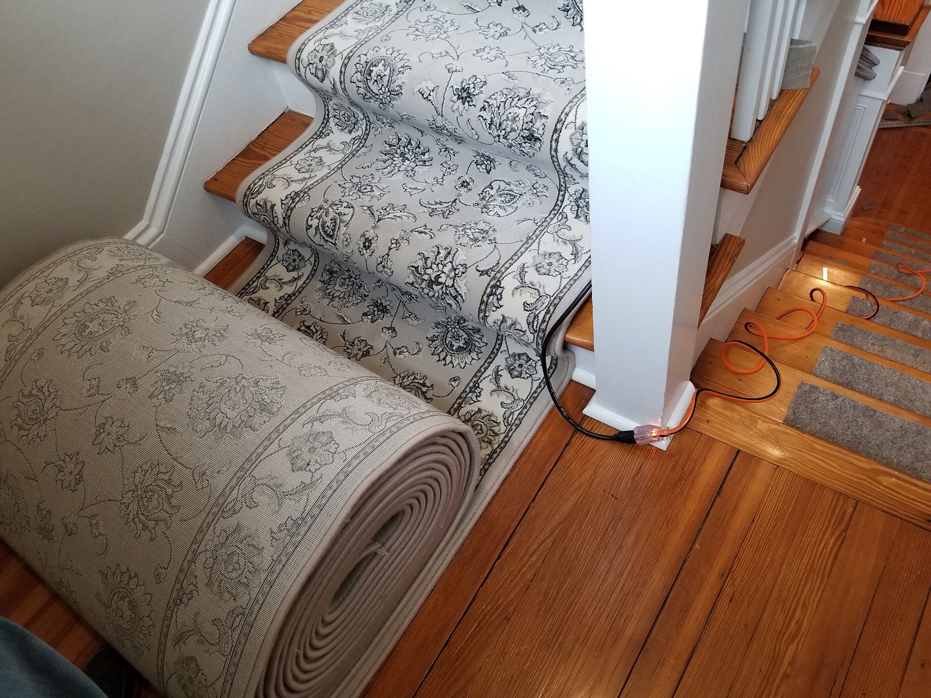 Newly installed gray floor runners