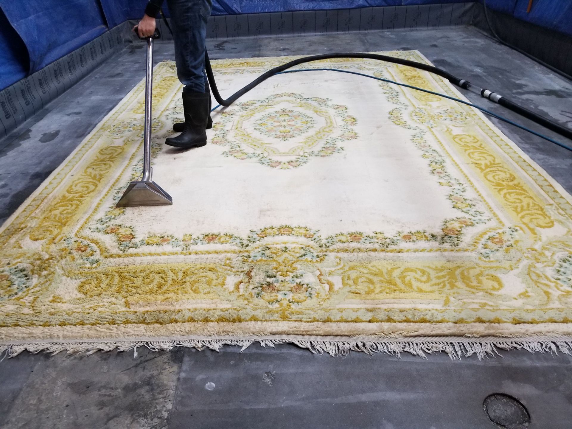 rug cleaning using a carpet spotting machine