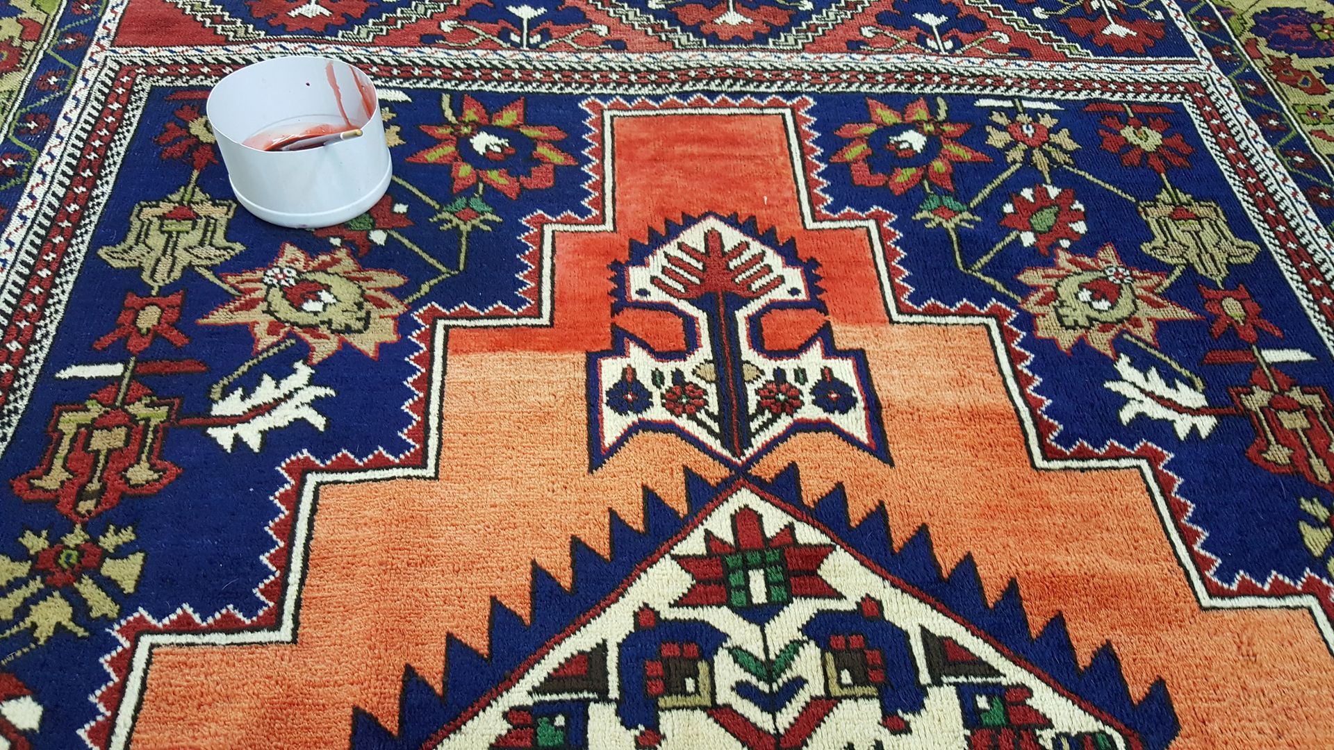 in progress rug restoration dye