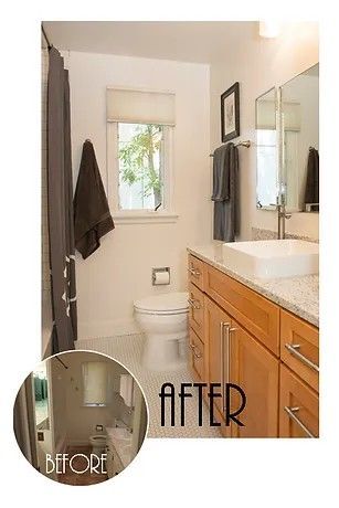 A before and after photo of a bathroom with a sink and toilet.