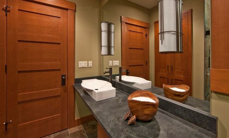 Bathroom door in natural wood