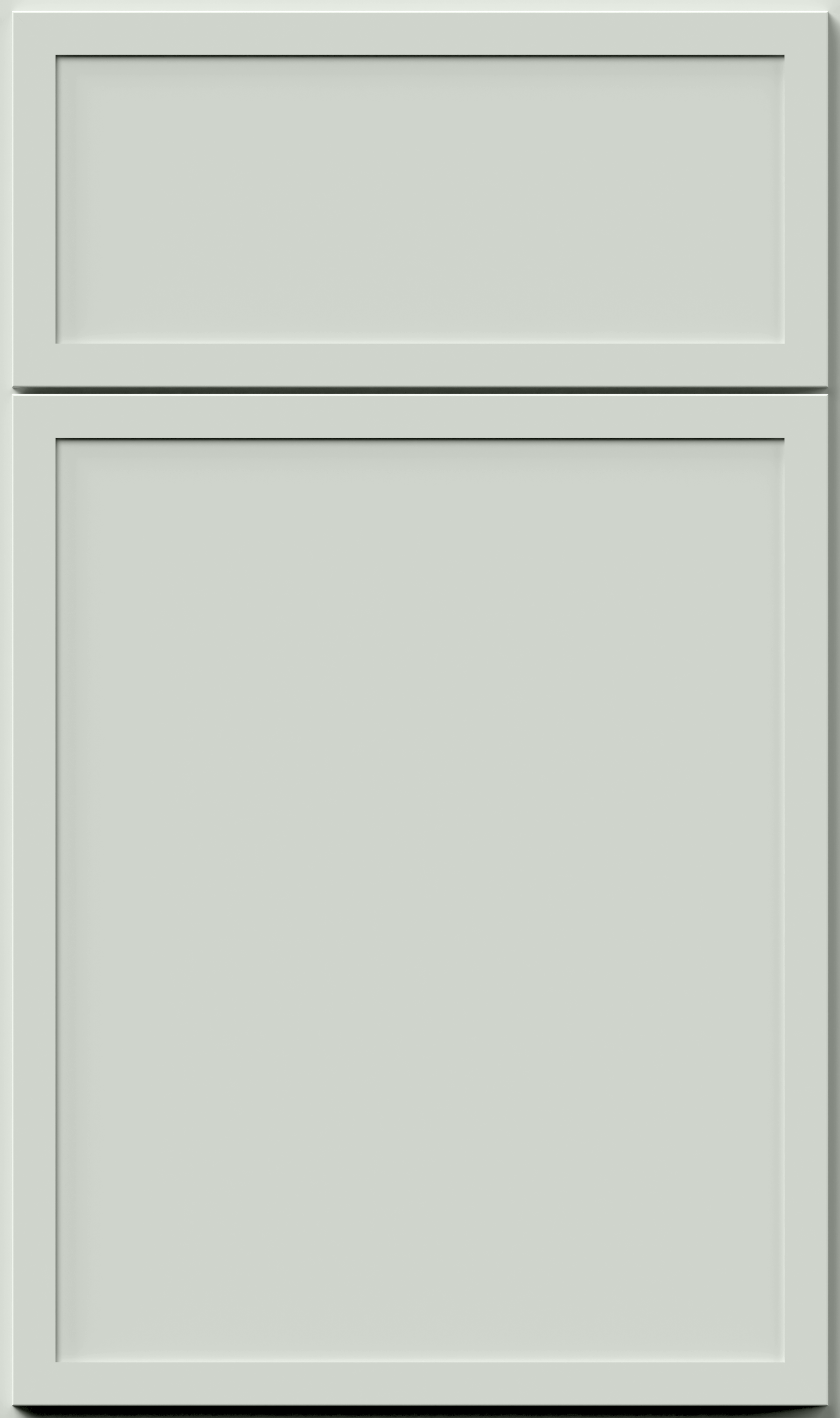 Light gray cabinet door with a smaller top panel and larger lower panel