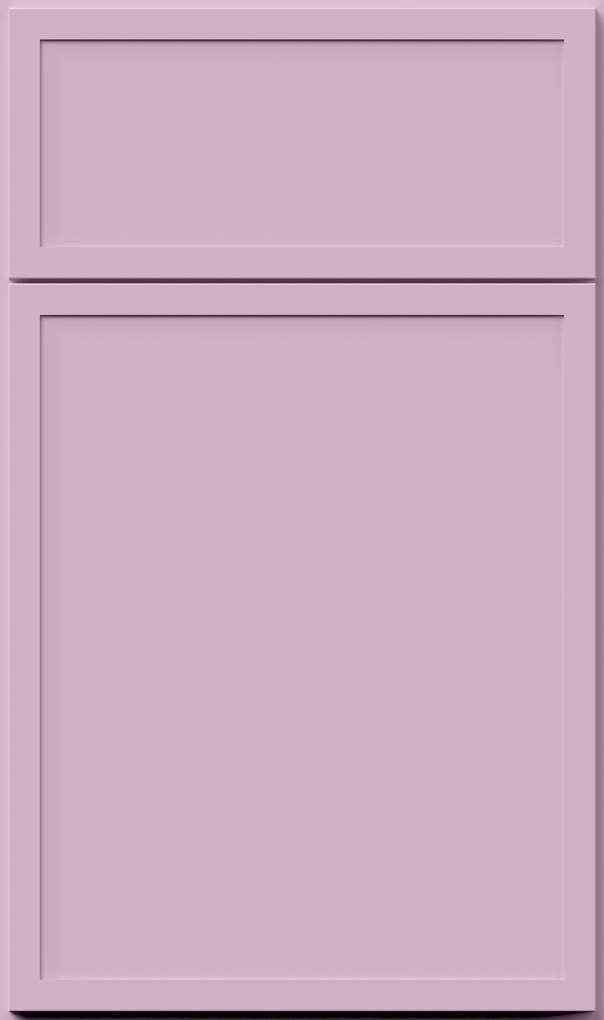Lavender paneled cabinet door with a narrow upper drawer and larger lower door